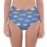 Sea Fish Blue Submarine Animals Patteen Reversible High-Waist Bikini Bottoms