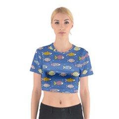 Sea Fish Blue Submarine Animals Patteen Cotton Crop Top from ArtsNow.com