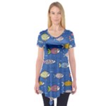 Sea Fish Blue Submarine Animals Patteen Short Sleeve Tunic 