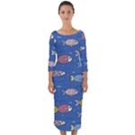 Sea Fish Blue Submarine Animals Patteen Quarter Sleeve Midi Bodycon Dress