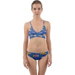 Sea Fish Blue Submarine Animals Patteen Wrap Around Bikini Set