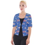 Sea Fish Blue Submarine Animals Patteen Cropped Button Cardigan