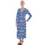 Sea Fish Blue Submarine Animals Patteen Velvet Maxi Wrap Dress