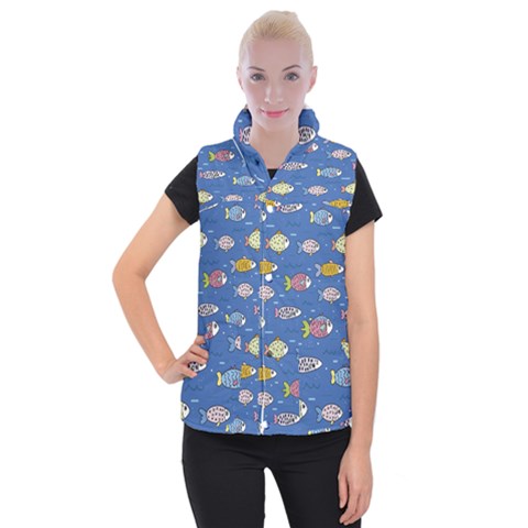 Sea Fish Blue Submarine Animals Patteen Women s Button Up Vest from ArtsNow.com