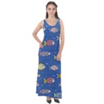 Sea Fish Blue Submarine Animals Patteen Sleeveless Velour Maxi Dress