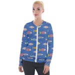 Sea Fish Blue Submarine Animals Patteen Velvet Zip Up Jacket