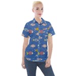 Sea Fish Blue Submarine Animals Patteen Women s Short Sleeve Pocket Shirt