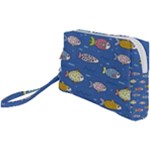 Sea Fish Blue Submarine Animals Patteen Wristlet Pouch Bag (Small)