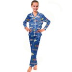 Sea Fish Blue Submarine Animals Patteen Kids  Satin Long Sleeve Pajamas Set