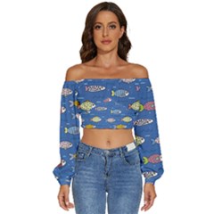 Long Sleeve Crinkled Weave Crop Top 