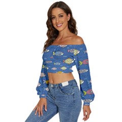 Long Sleeve Crinkled Weave Crop Top 