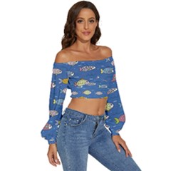 Long Sleeve Crinkled Weave Crop Top 