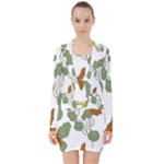 Nasturtium Flowers Plant Leaves V-neck Bodycon Long Sleeve Dress