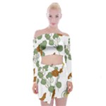 Nasturtium Flowers Plant Leaves Off Shoulder Top with Mini Skirt Set