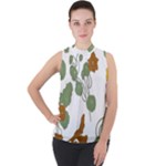 Nasturtium Flowers Plant Leaves Mock Neck Chiffon Sleeveless Top