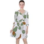 Nasturtium Flowers Plant Leaves Quarter Sleeve Ruffle Waist Dress