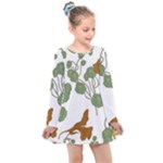 Nasturtium Flowers Plant Leaves Kids  Long Sleeve Dress