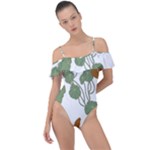 Nasturtium Flowers Plant Leaves Frill Detail One Piece Swimsuit