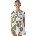 Nasturtium Flowers Plant Leaves Kids  Short Sleeve Pinafore Style Dress