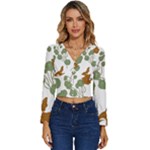 Nasturtium Flowers Plant Leaves Long Sleeve V-Neck Top