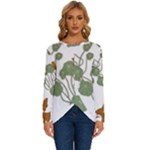 Nasturtium Flowers Plant Leaves Long Sleeve Crew Neck Pullover Top