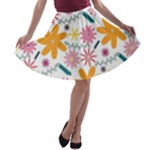 Pattern Background Vintage Floral A-line Skater Skirt