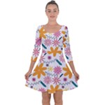 Pattern Background Vintage Floral Quarter Sleeve Skater Dress