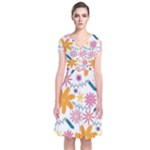 Pattern Background Vintage Floral Short Sleeve Front Wrap Dress