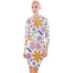 Pattern Background Vintage Floral Quarter Sleeve Hood Bodycon Dress