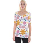 Pattern Background Vintage Floral Wide Neckline T-Shirt