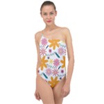 Pattern Background Vintage Floral Classic One Shoulder Swimsuit