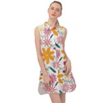 Pattern Background Vintage Floral Sleeveless Shirt Dress