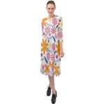 Pattern Background Vintage Floral Ruffle End Midi Chiffon Dress