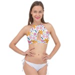 Pattern Background Vintage Floral Cross Front Halter Bikini Top