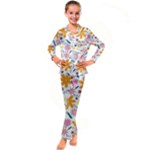 Pattern Background Vintage Floral Kids  Satin Long Sleeve Pajamas Set