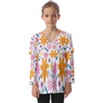 Pattern Background Vintage Floral Kids  V Neck Casual Top