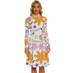 Pattern Background Vintage Floral Long Sleeve Shirt Collar A-Line Dress