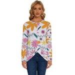 Pattern Background Vintage Floral Long Sleeve Crew Neck Pullover Top