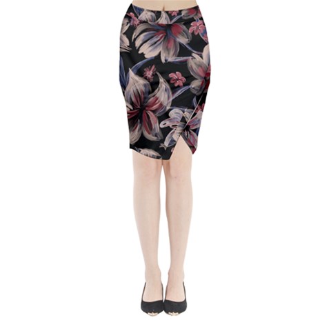 Flowers Floral Pattern Design Midi Wrap Pencil Skirt from ArtsNow.com