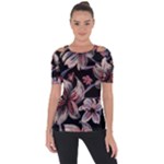 Flowers Floral Pattern Design Shoulder Cut Out Short Sleeve Top