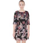 Flowers Floral Pattern Design Quarter Sleeve Pocket Dress