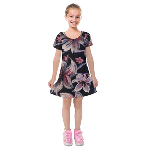 Flowers Floral Pattern Design Kids  Short Sleeve Velvet Dress from ArtsNow.com