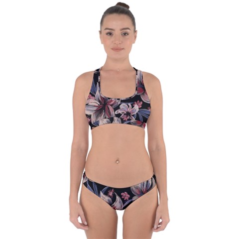 Flowers Floral Pattern Design Cross Back Hipster Bikini Set from ArtsNow.com