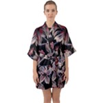 Flowers Floral Pattern Design Half Sleeve Satin Kimono 