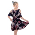 Flowers Floral Pattern Design Kids  Shoulder Cutout Chiffon Dress