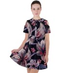 Flowers Floral Pattern Design Short Sleeve Shoulder Cut Out Dress 