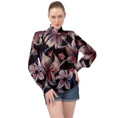 High Neck Long Sleeve Chiffon Top 