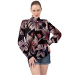 Flowers Floral Pattern Design High Neck Long Sleeve Chiffon Top