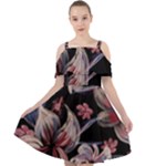 Flowers Floral Pattern Design Cut Out Shoulders Chiffon Dress