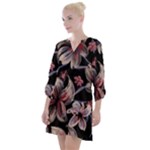 Flowers Floral Pattern Design Open Neck Shift Dress